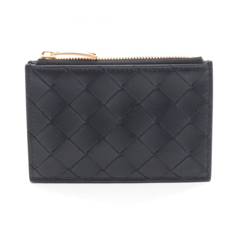 Bottega Veneta Coin Case Intrecciato Black Leather