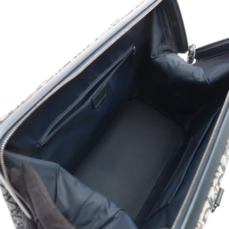 Dior Handbag Trotter Doctor's Bag Navy Canvas Leather Oblique