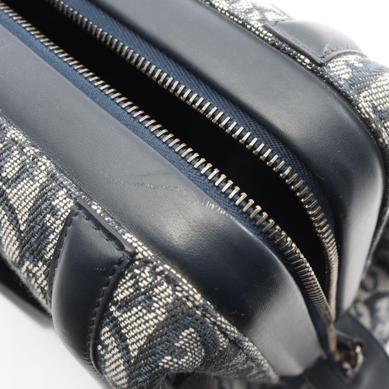 Dior Handbag Trotter Doctor's Bag Navy Canvas Leather Oblique