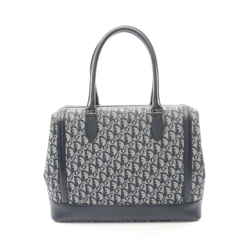 Dior Handbag Trotter Doctor's Bag Navy Canvas Leather Oblique