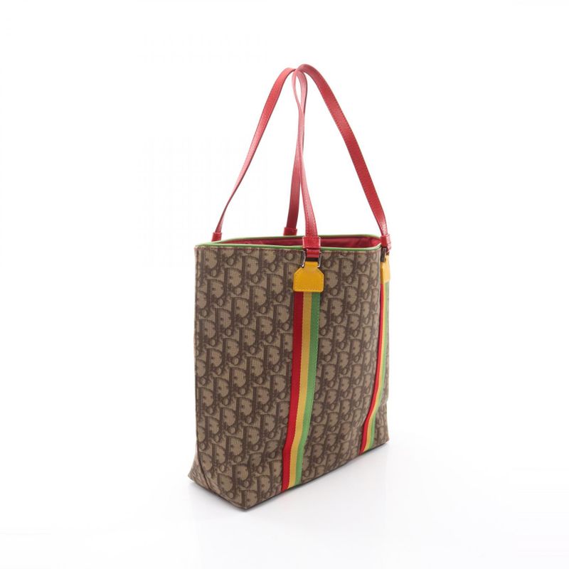 Dior Tote Rasta Trotter Beige Color Canvas Leather Brown Multicolor