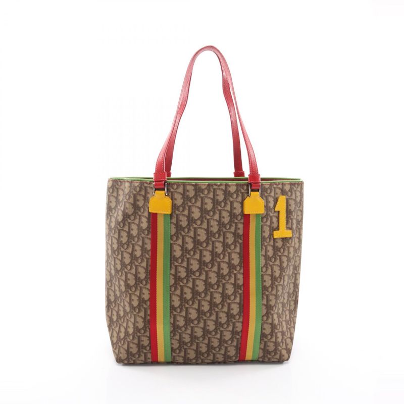 Dior Tote Rasta Trotter Beige Color Canvas Leather Brown Multicolor