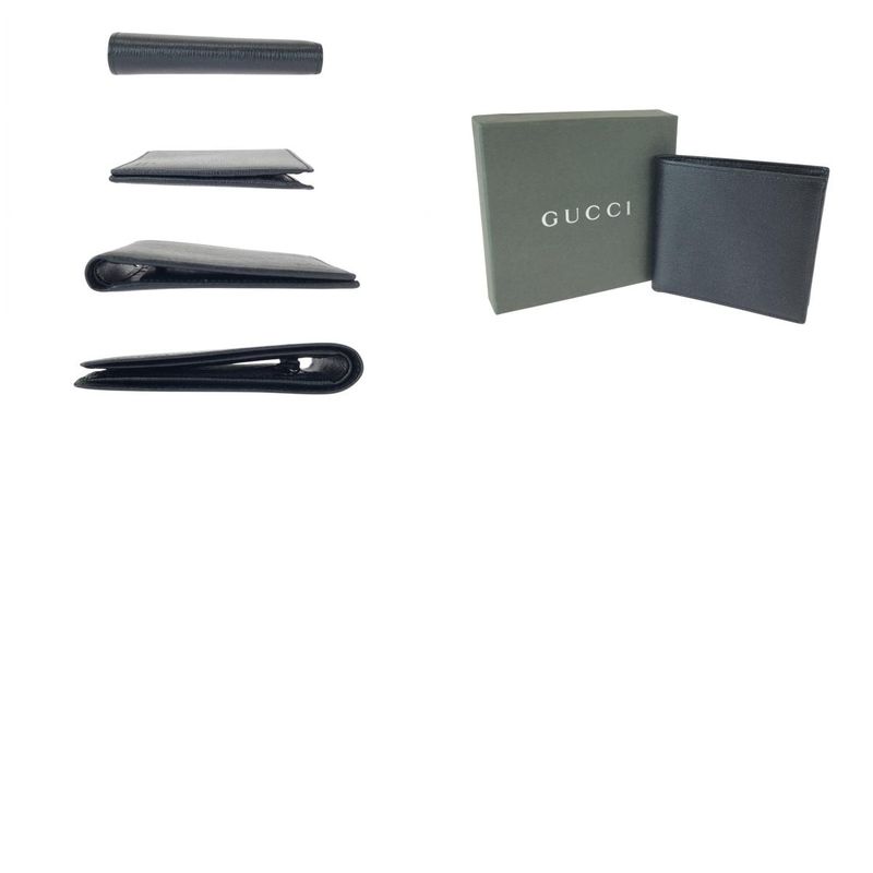 Gucci Black Silver Leather 034 Fold Wallet Compact