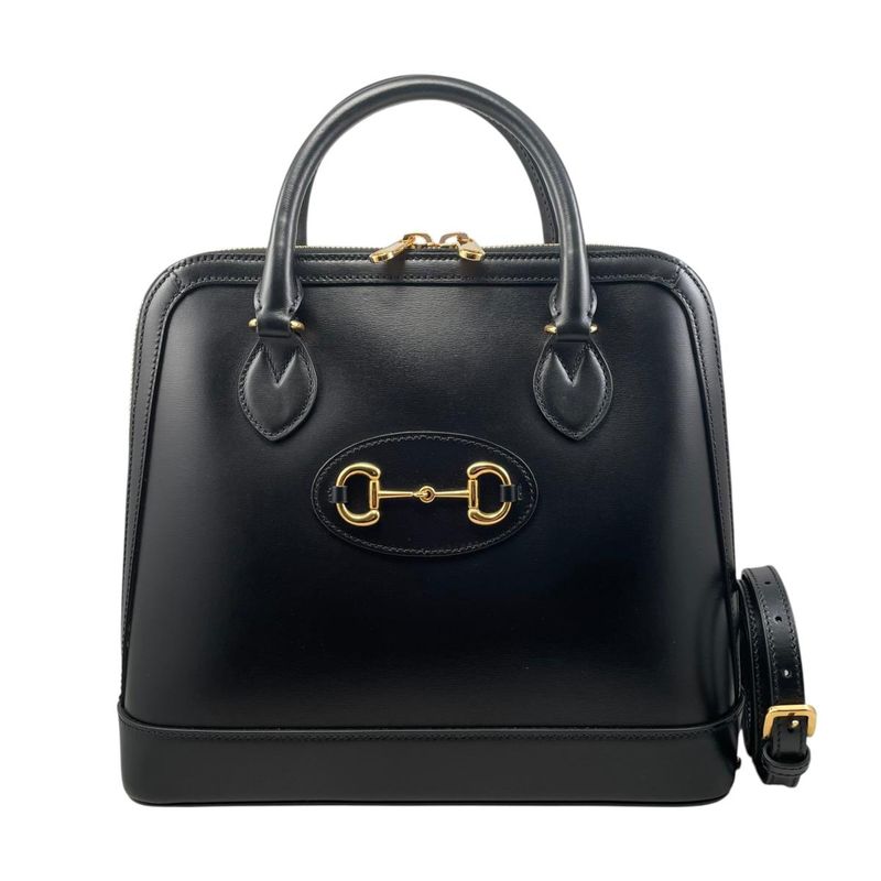 Gucci Shoulder Bag Horsebit Leather Black Gold
