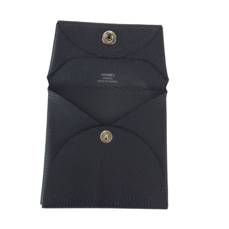 Hermes Bastia Black Silver Veau Epsom Coin Purse