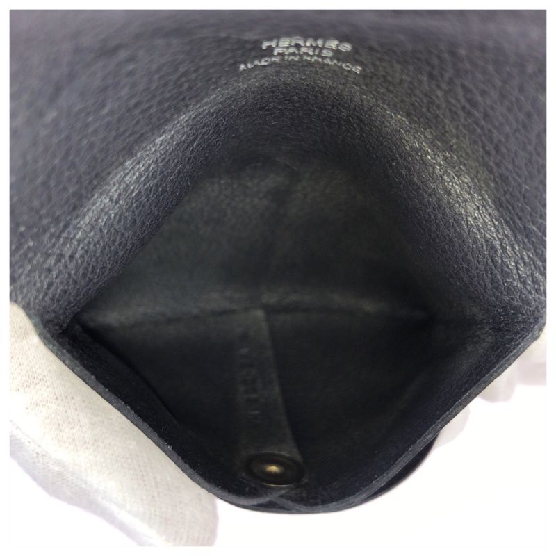 Hermes Bastia Black Silver Veau Epsom Coin Purse