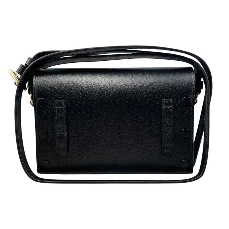 Gucci Shoulder Bag Horsebit Flap Leather Black Gold