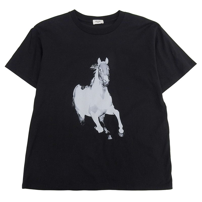 Celine Horse Print T-Shirt Top Black