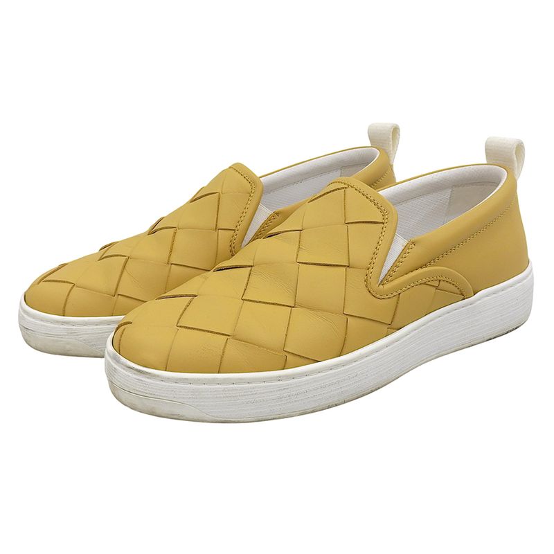 Bottega Veneta Leather Intrecciato Slip on Sneakers Shoes Yellow 40 )yellow