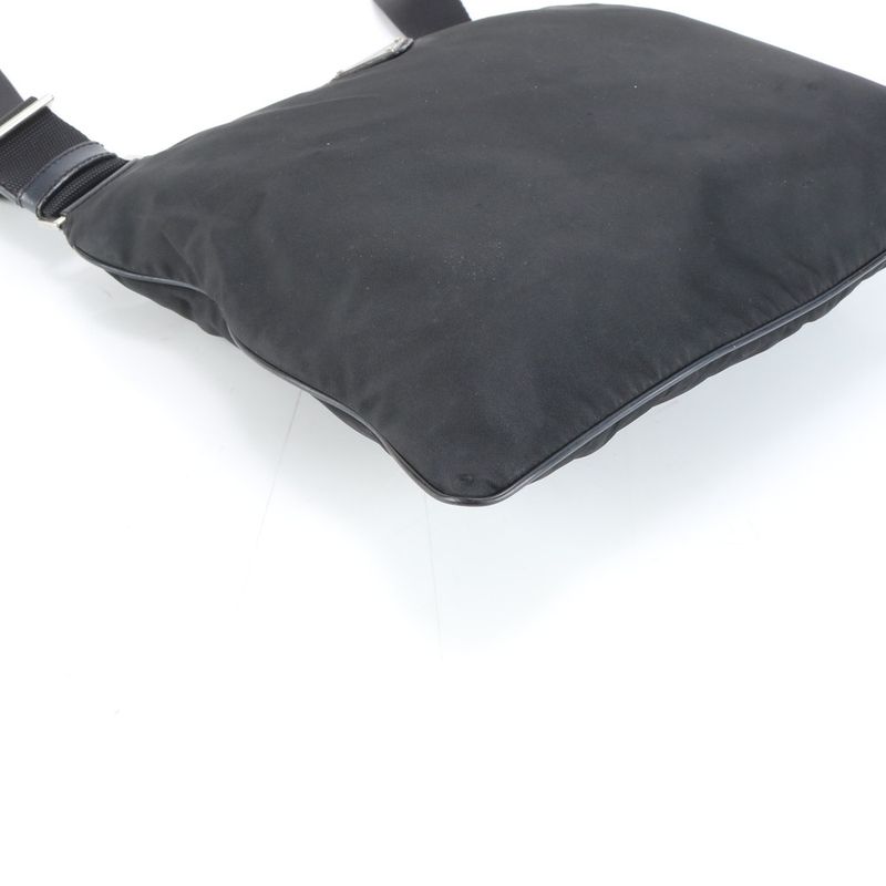 Prada Tessuto Nylon Triangle Logo Leather Shoulder Bag Messenger Black