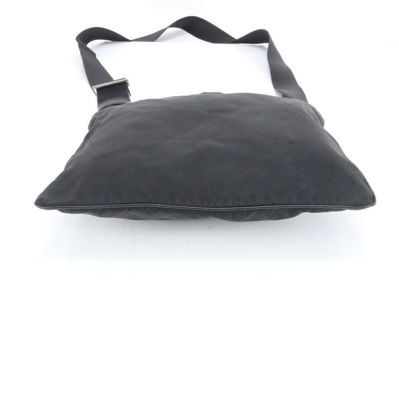 Prada Tessuto Nylon Triangle Logo Leather Shoulder Bag Messenger Black