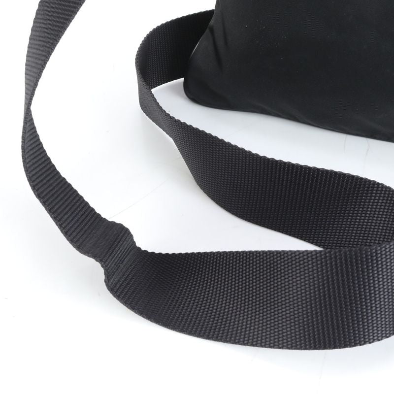 Prada Tessuto Nylon Triangle Logo Leather Shoulder Bag Messenger Black