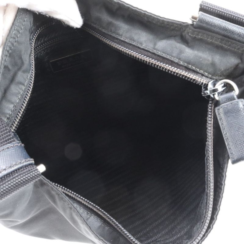 Prada Tessuto Nylon Triangle Logo Leather Shoulder Bag Messenger Black