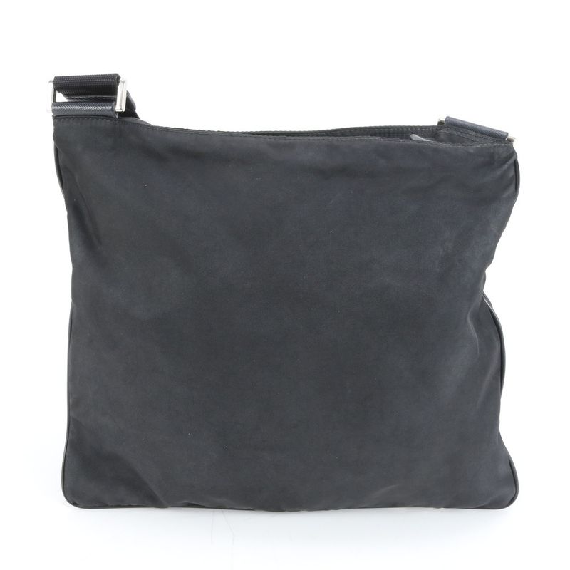 Prada Tessuto Nylon Triangle Logo Leather Shoulder Bag Messenger Black