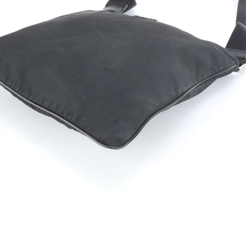 Prada Tessuto Nylon Triangle Logo Leather Shoulder Bag Messenger Black