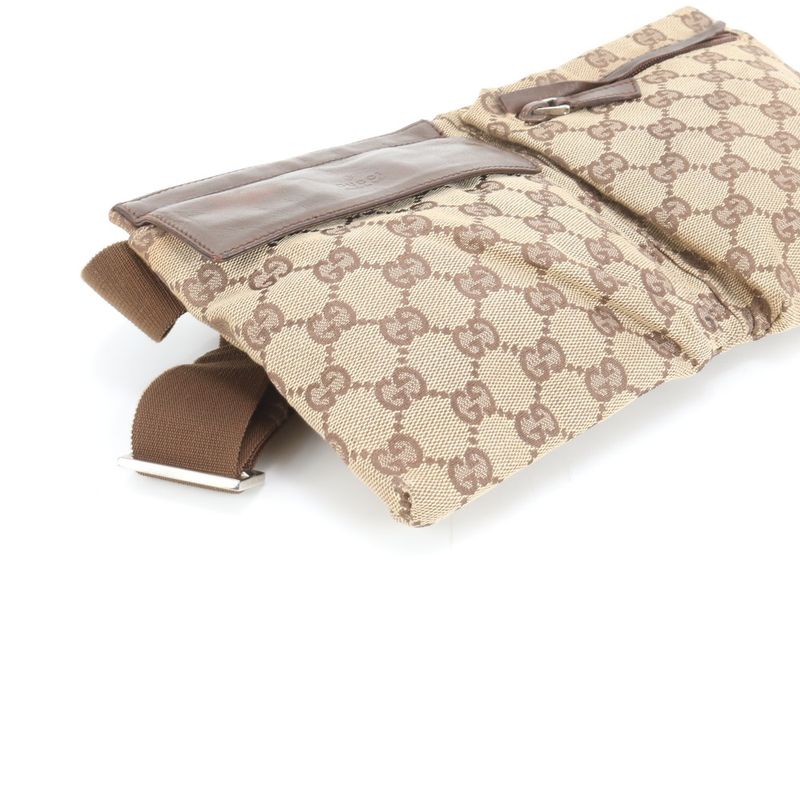 Gucci GG Canvas Leather 2-Way Belt Bag Crossbody Body Waist Pouch