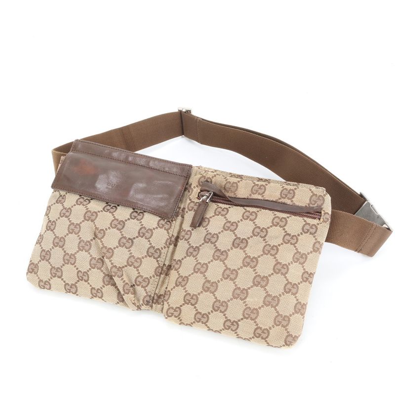 Gucci GG Canvas Leather 2-Way Belt Bag Crossbody Body Waist Pouch