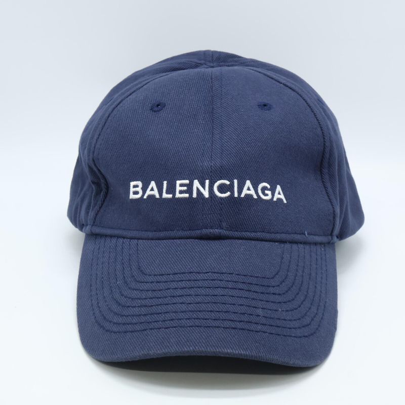 Balenciaga Logo Embroidery Cotton Cap L 59 ) Navy