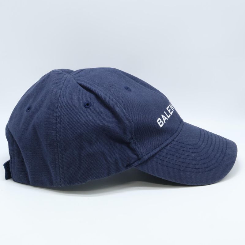 Balenciaga Logo Embroidery Cotton Cap L 59 ) Navy