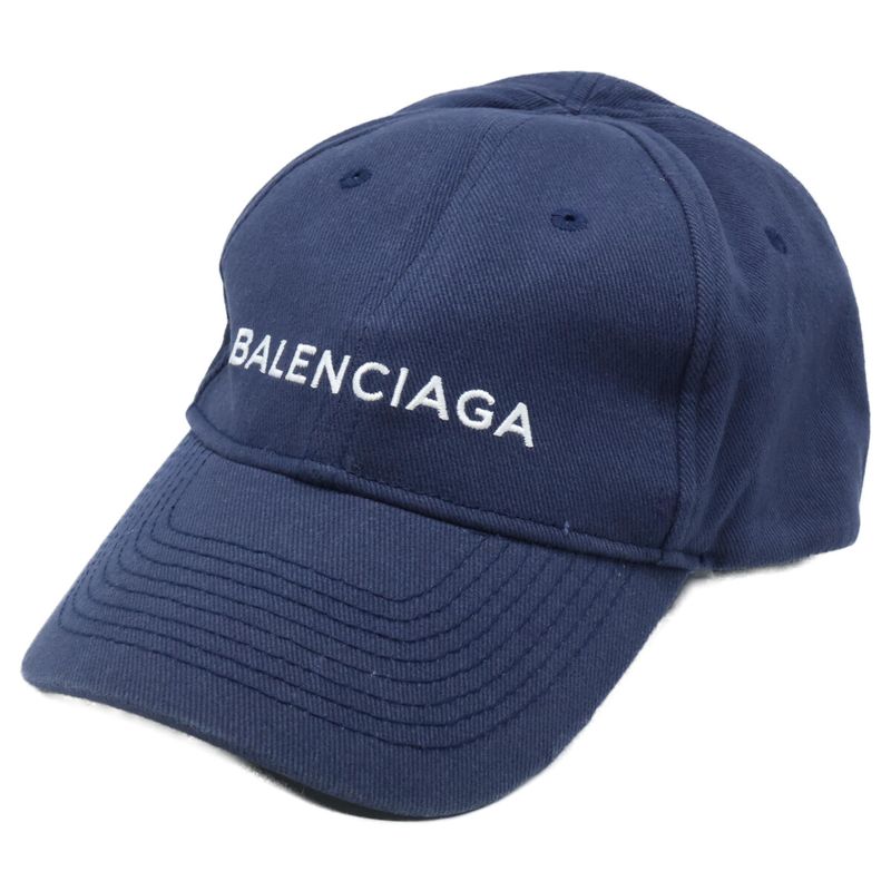 Balenciaga Logo Embroidery Cotton Cap L 59 ) Navy