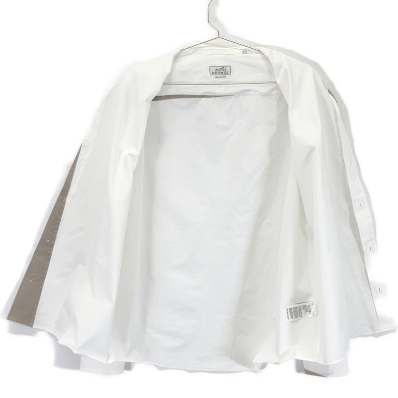 Hermes White Gray Cotton Calf Button Regular Color Over Shirt Over Size Shirt