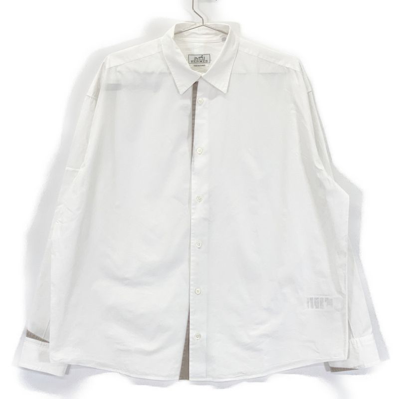 Hermes White Gray Cotton Calf Button Regular Color Over Shirt Over Size Shirt