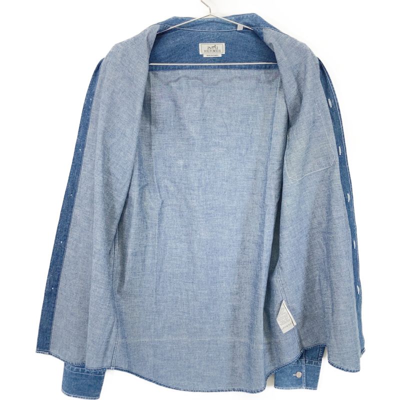 Hermes Indigo Cotton Celery Calf Button Oversized Denim Shirt 40 ) Indigo