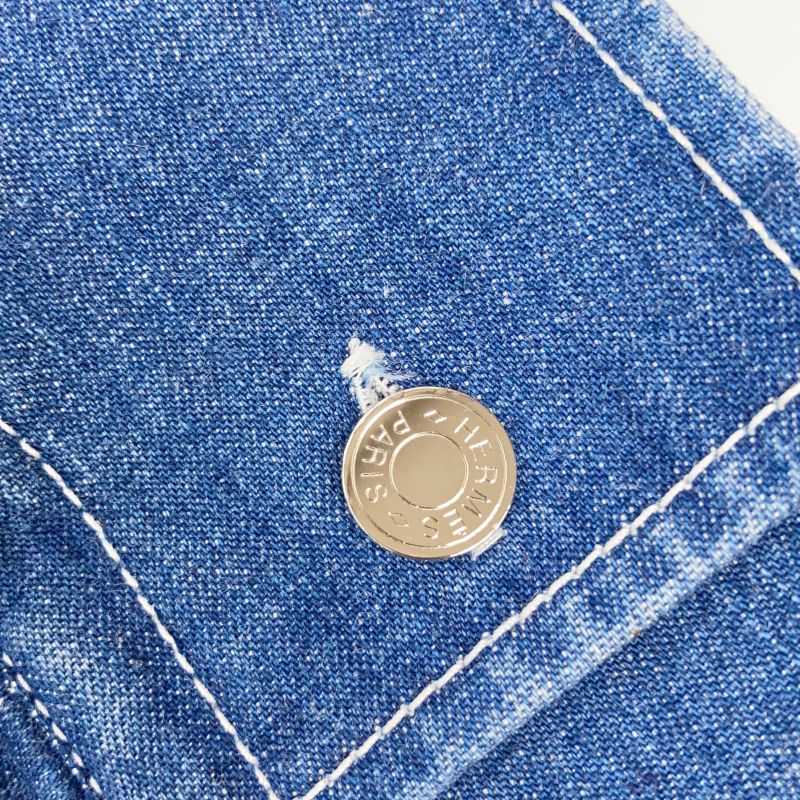 Hermes Indigo Cotton Celery Calf Button Oversized Denim Shirt 40 ) Indigo