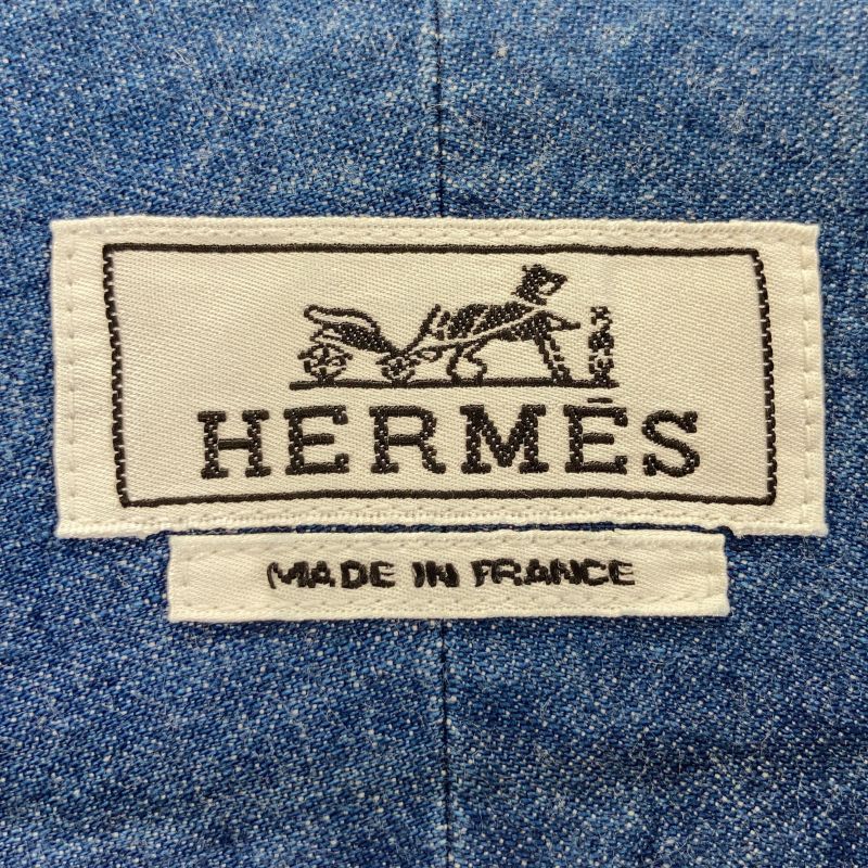 Hermes Indigo Cotton Celery Calf Button Oversized Denim Shirt 40 ) Indigo