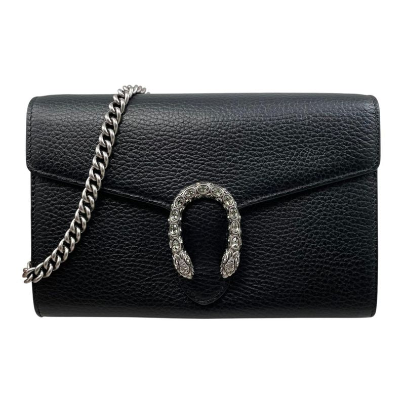 Gucci Shoulder Bag Dionysus Chain Wallet Leather Taiga Head Black