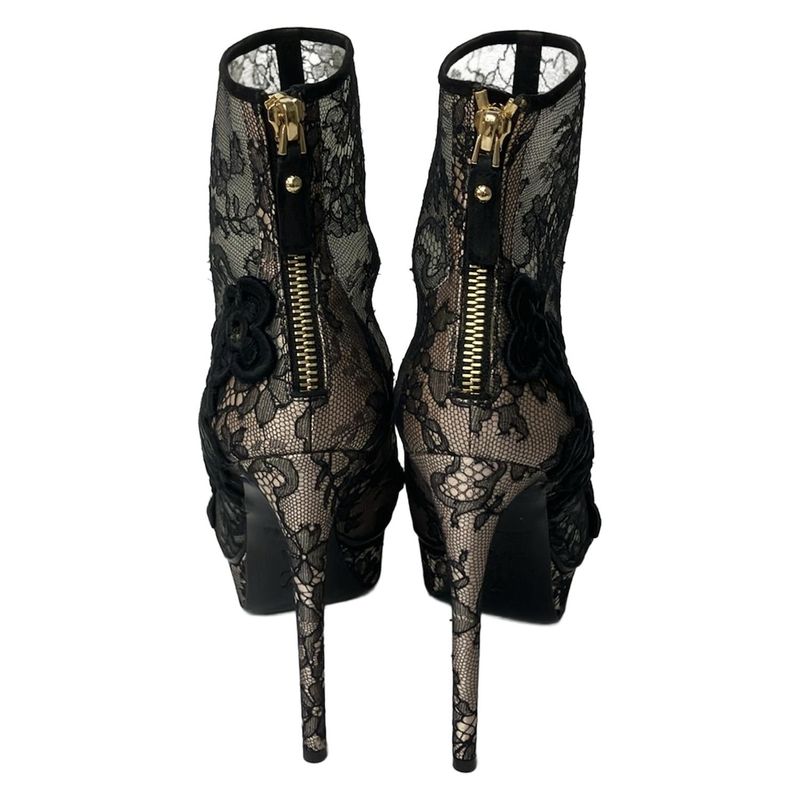 Louis Vuitton Short Boots 35.5 Black Beige Lace Open Toe X