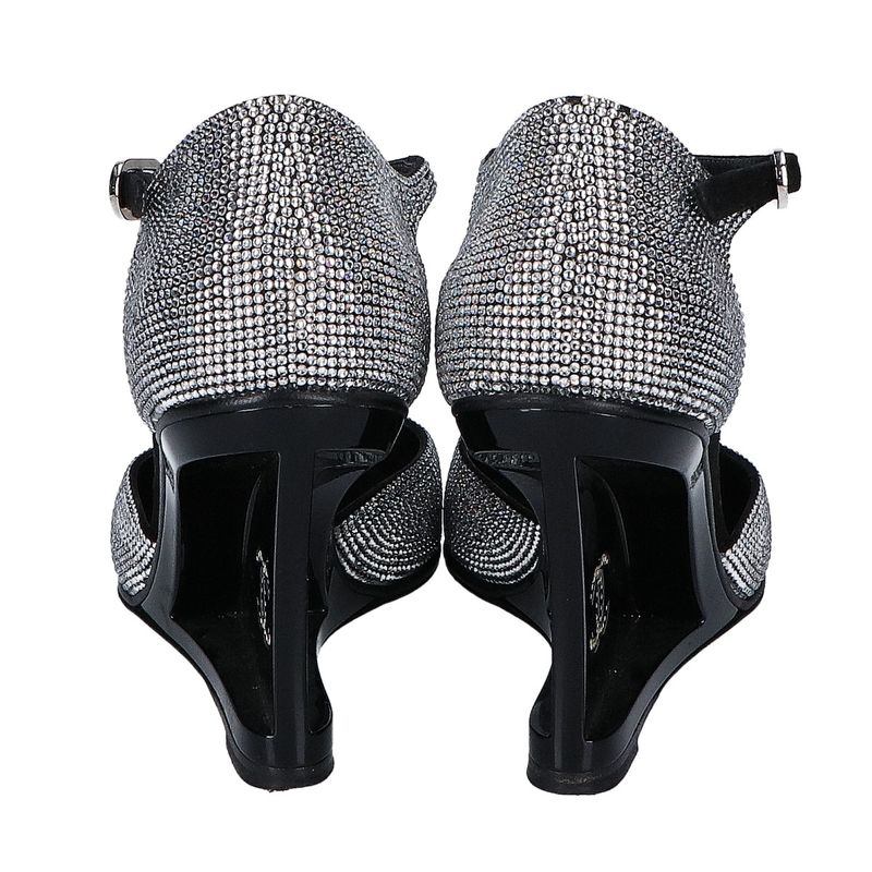 Chanel CC Logo Rhinestone Heel Sandals 37C ) Black