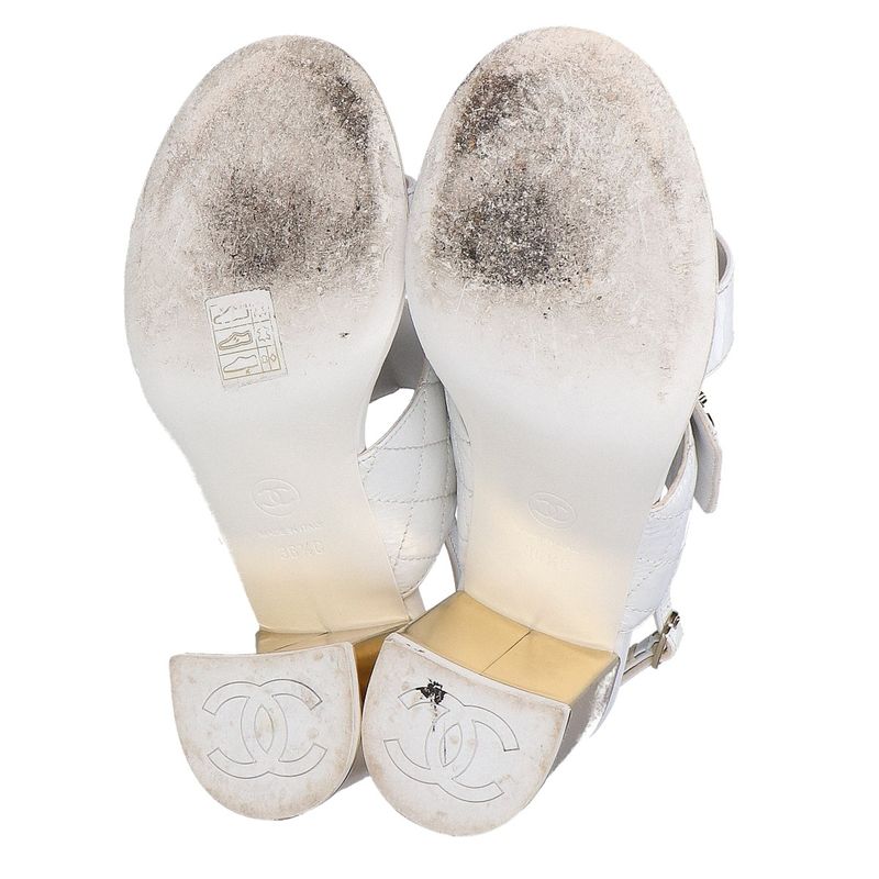 Chanel CC Logo Turnlock Quilted Patent Sandals 36 1 2C ) White