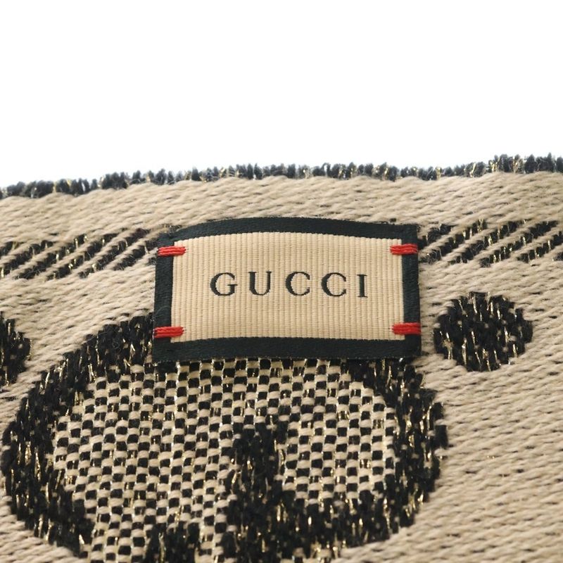 Gucci GG Wool Lame Jaguar Scarf Black Ivory Ivoryblack