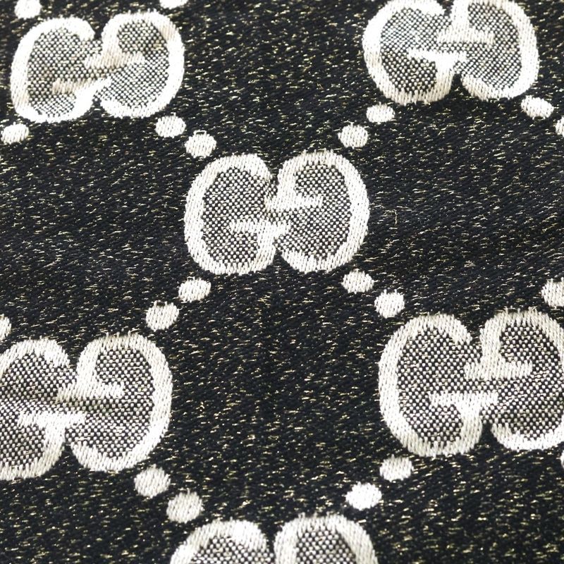Gucci GG Wool Lame Jaguar Scarf Black Ivory Ivoryblack