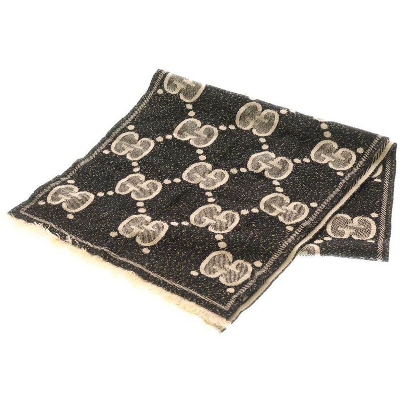 Gucci GG Wool Lame Jaguar Scarf Black Ivory Ivoryblack