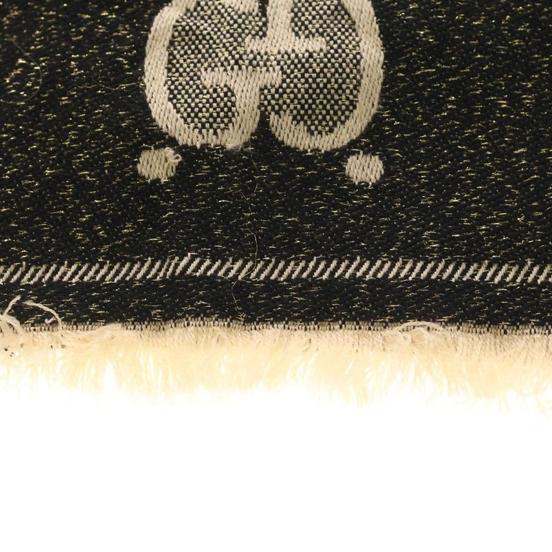 Gucci GG Wool Lame Jaguar Scarf Black Ivory Ivoryblack
