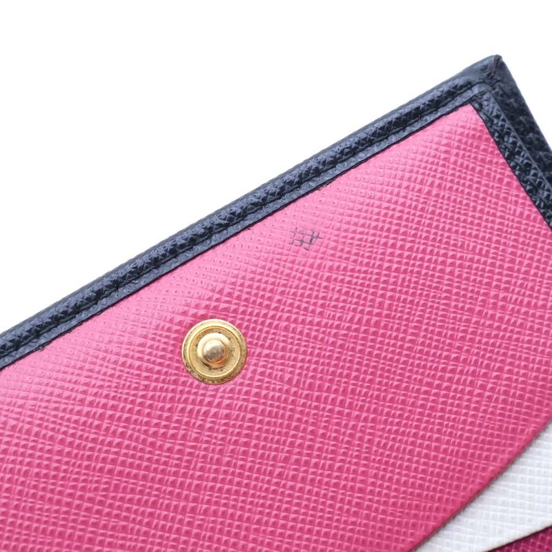 Prada Saffiano Bifold Wallet Compact Coin Case Black Leather Gold Pink White