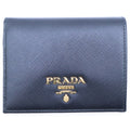Prada Saffiano Bifold Wallet Compact Coin Case Black Leather Gold Pink White