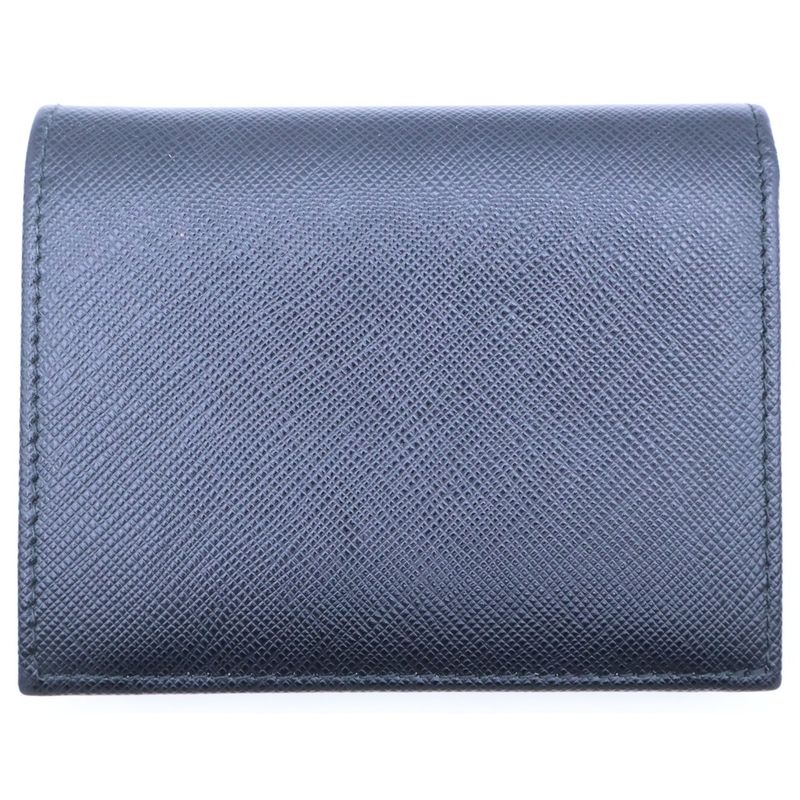 Prada Saffiano Bifold Wallet Compact Coin Case Black Leather Gold Pink White