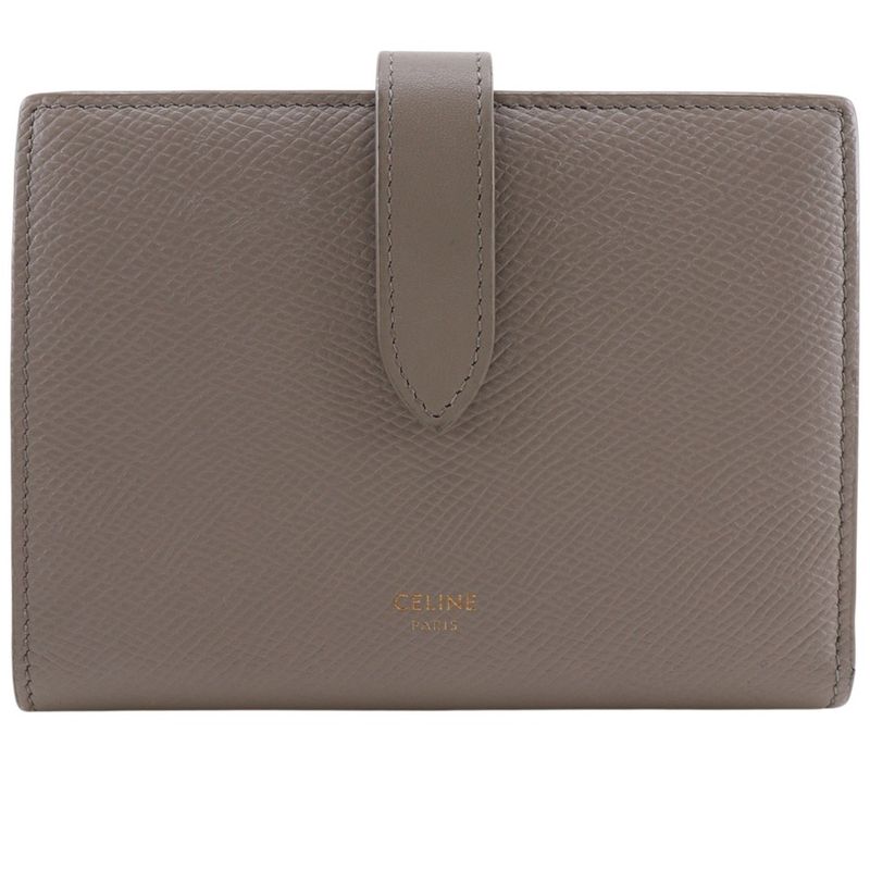 Celine Strap Wallet Leather Grey Bifold Greige