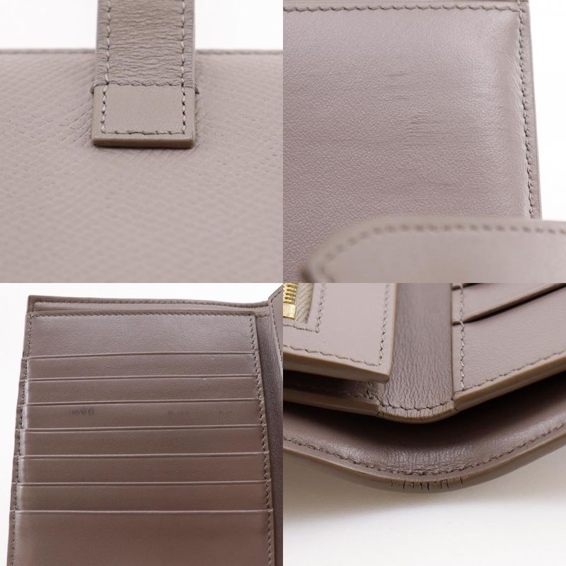 Celine Strap Wallet Leather Grey Bifold Greige