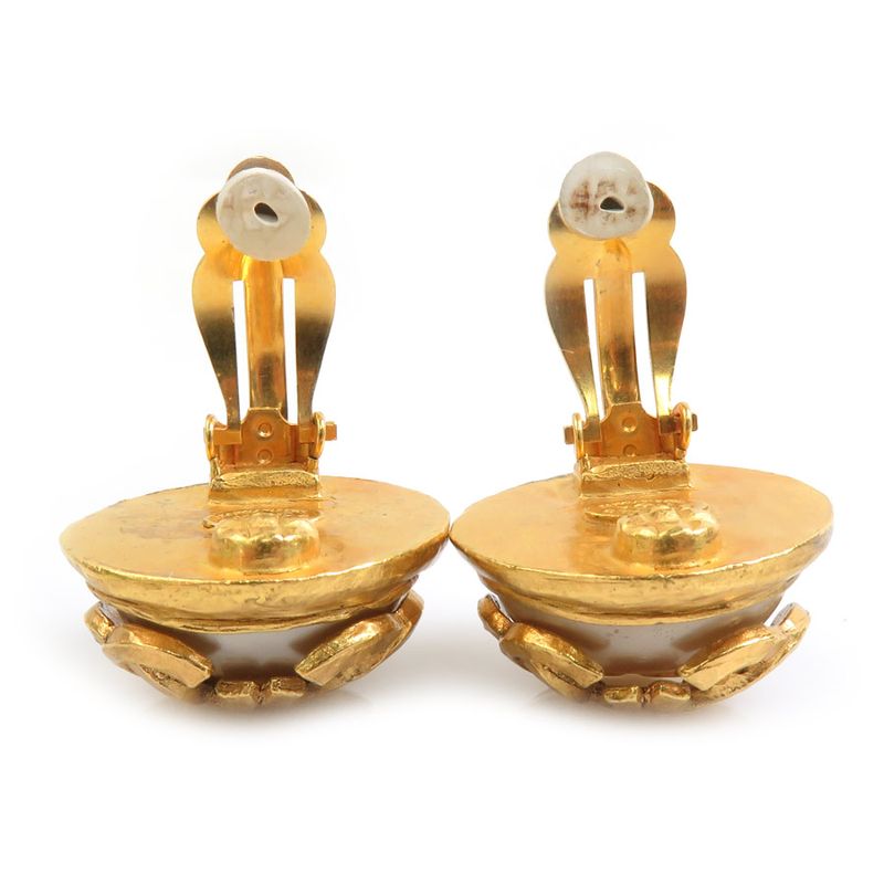 Chanel Earrings CC Logo Gold Off-white