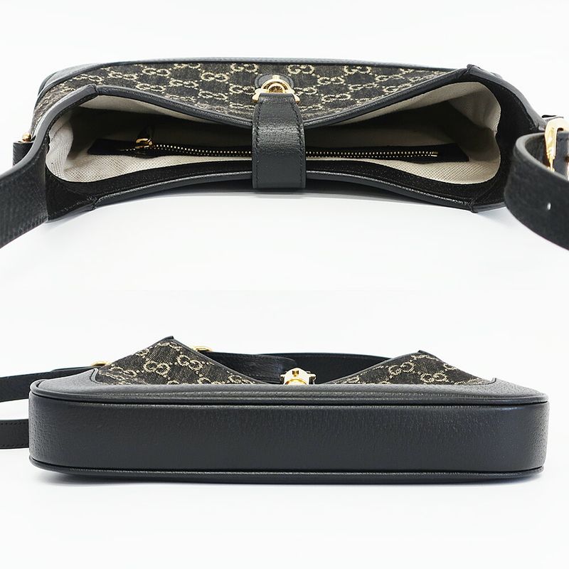 Gucci Jackie Small Shoulder Bag GG Denim Leather Black Gold