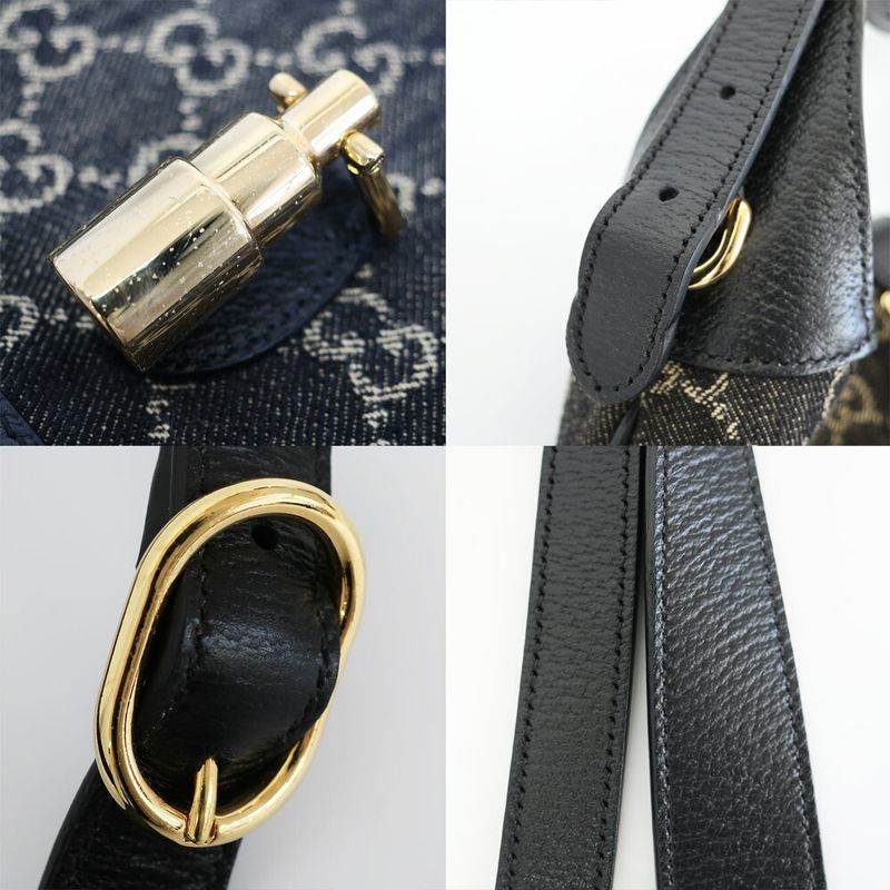 Gucci Jackie Small Shoulder Bag GG Denim Leather Black Gold