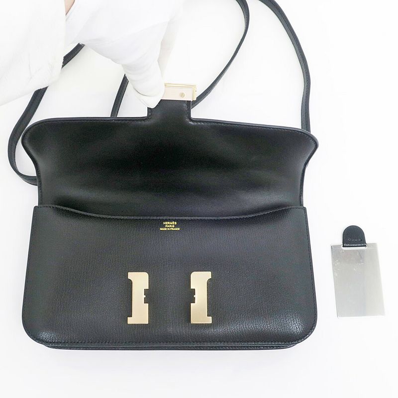 Hermes Constance Elan Miroir Chevre Chambre Black Gold Shoulder Bag