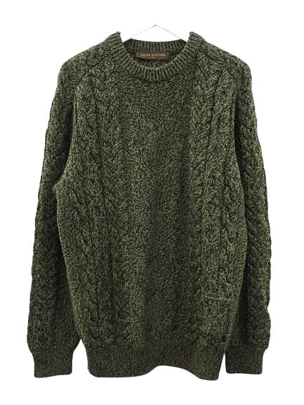 Louis Vuitton Cable Knit Sweater M Green Top Green-black