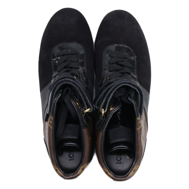 Louis Vuitton Move Up Suede Monogram Canvas High Cut Sneakers 37.5 ) Black Brown