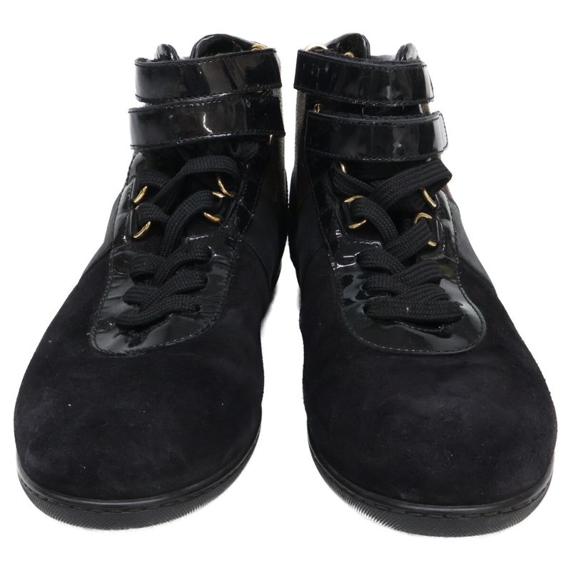 Louis Vuitton Move Up Suede Monogram Canvas High Cut Sneakers 37.5 ) Black Brown