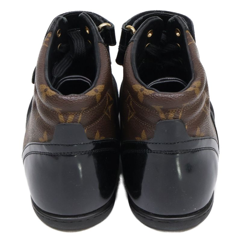 Louis Vuitton Move Up Suede Monogram Canvas High Cut Sneakers 37.5 ) Black Brown